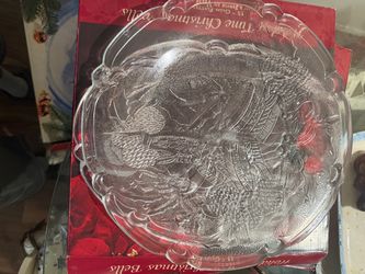 Holiday Christmas Bells 13" Glass Serving Platter