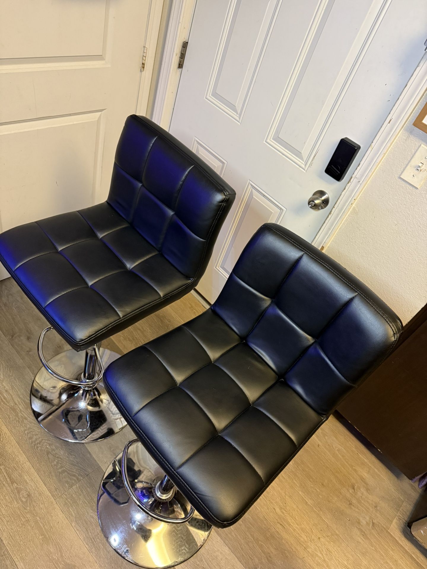 Set Of Two Black Faux Leather Matching Barstools