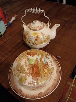 Brown And Richie Oriental Gardens Teapot And Condiment Dish