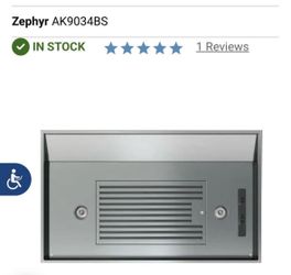 Zephyr AK9034BS Cabinet Insert Range Hood 390 CFM Stainless Steel 36 Inch