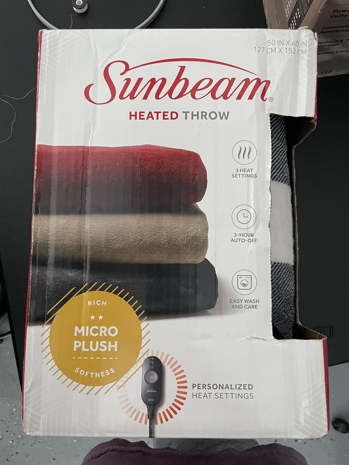 Sunbeam Electric Throw Blanket, Microplush and Sherpa, Size: 50 inch x 60 inch, Black And White Checkered 