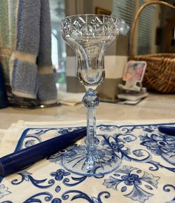 Webb Glassworks Blue Tinged Clear Crystal Candle Sticks