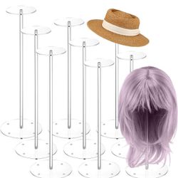 9 Pcs Clear Acrylic Hat Stands 11.8/13.8/15.8 in Hat Stand for Display Clear Wig Display Rack Nonslip Round Barbell Pedestal Riser Decorative Hat Stor