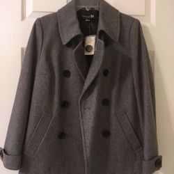 NEW with tag Heather Grey Lined Light Wool Blend Pea Coat Jacket,