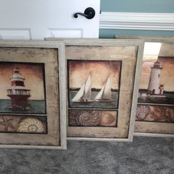 Beautiful Framed Coastal Pictures! No Damage  Set Of 3