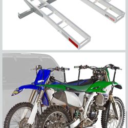 Black Widow Double Motorcycle Bike Hitch Carrier with Loading Ramp, 600 Lbs Capacity, Metallic - Heavy-Duty Aluminum Hauler and Platform for Motorcycl