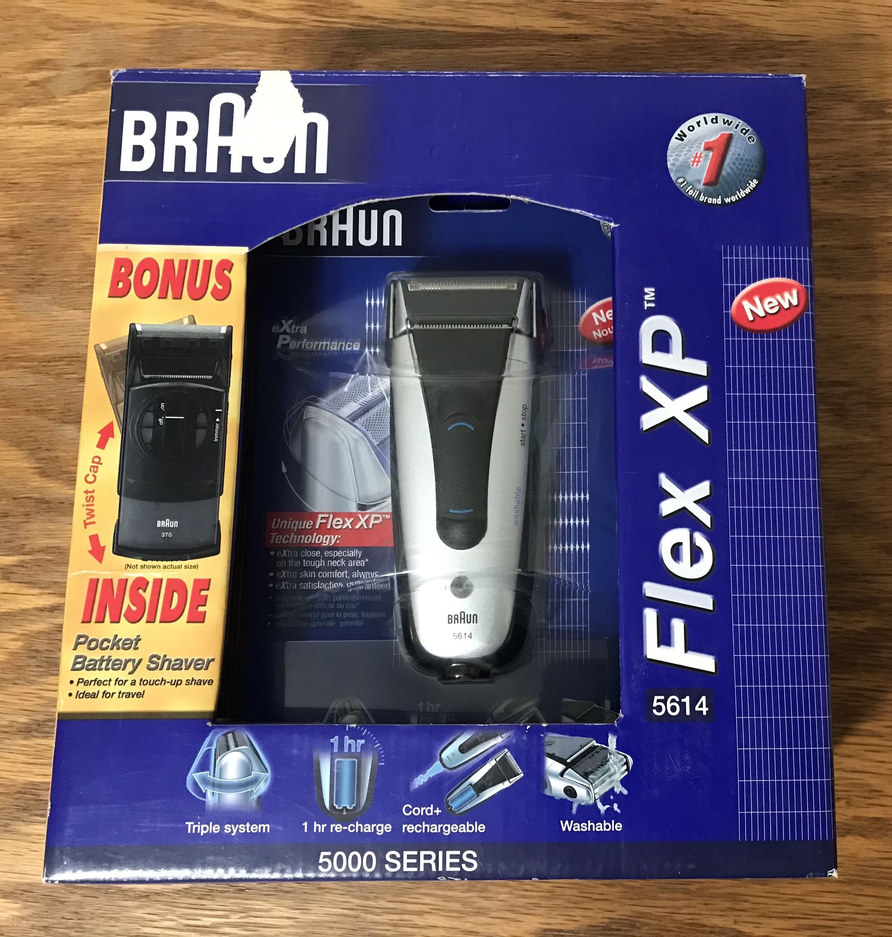 Braun Flex XP 5614 shaver NEW SEALED w/Bonus Pocket Twist 370 razor Included rechargeable foil trimmer model
