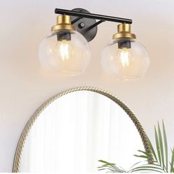 2-Light Bathroom Vanity Light with Clear Globe Glass Shade