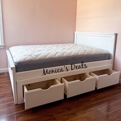 Full Solid Wood Bed With 3 Drawers And Mattress $600