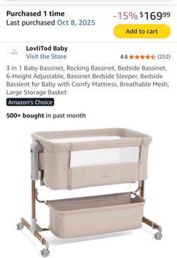 3 in 1 Baby Bassinet, Rocking Bassinet, Bedside Bassinet, 6-Height Adjustable,