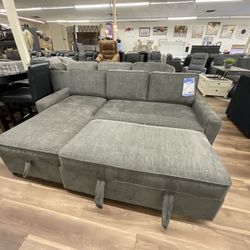 New Gray Ashley Brand Sectional With Pop Up Sofa Sleeper Bed And Storage Couch 
