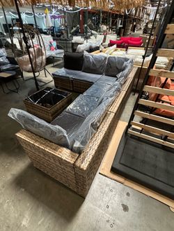 New 7 Pieces Wicker Outdoor Patio Furniture Set Sectional Sofa Set ottoman table
