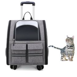 Dog Travel Bag, Pet Travel Carrier with Wheels,Cat Backpack with Mesh Ventilation Windows,Backpack Stroller for Travel/Walking/Camping,Detachable W010