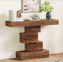 Tribesigns 42.5" Farmhouse Console Table, Narrow Wood Sofa Table Behind Couch with Geometric Base 🌱