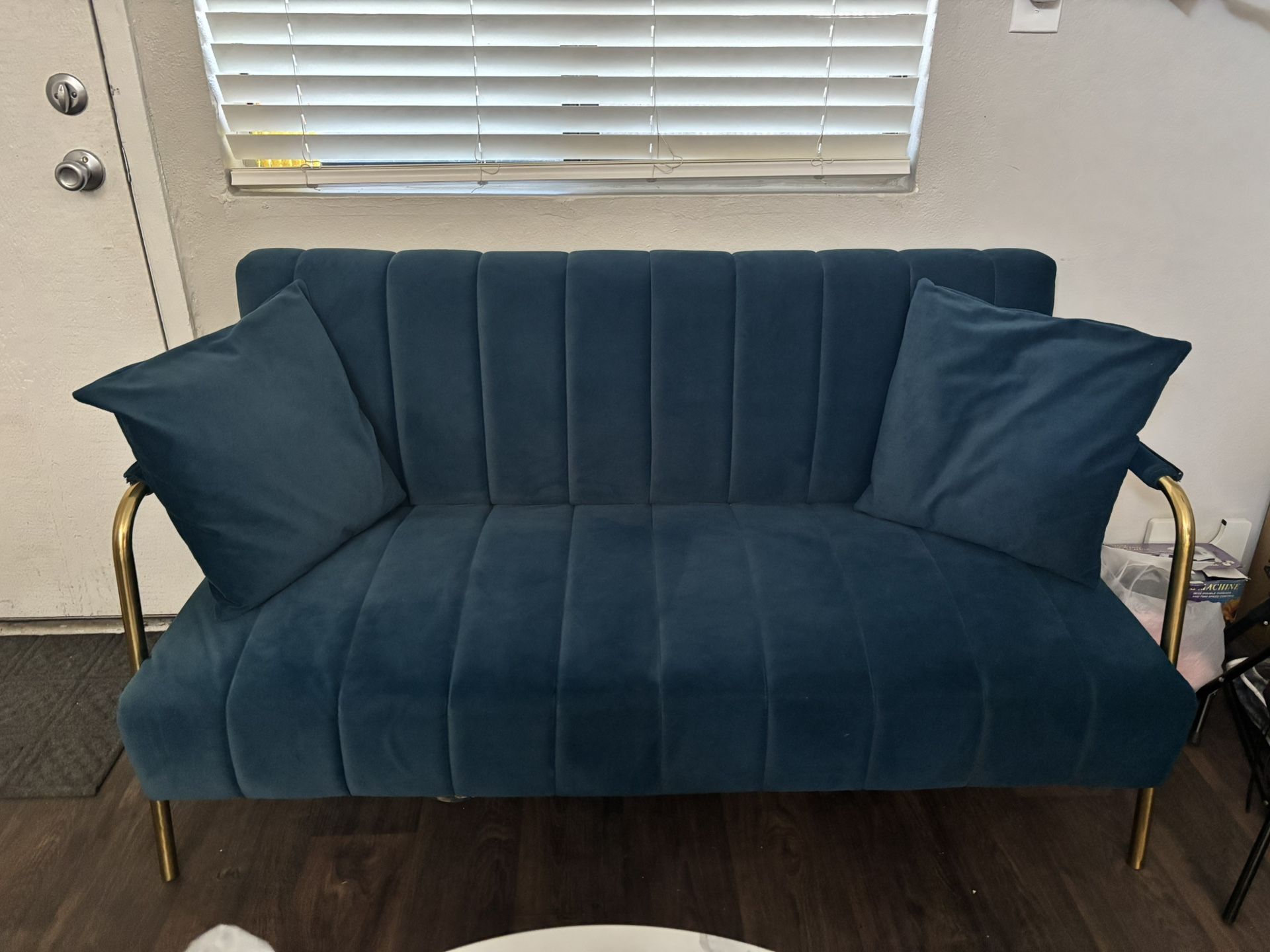 Velvet Sofa With 2 Throw Pillows