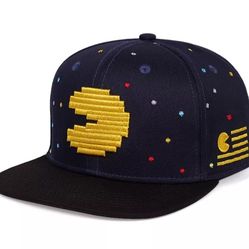 Pac Man Flat Brim Snapback Hat - Black 