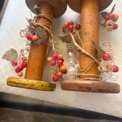 Vintage Wooden Industrial Thread Spools Rustic Farmhouse Decor Pair