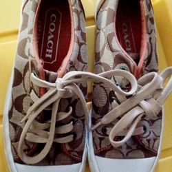 Coach Women's  Chestnut Signature Canvas Lace-Up Sneakers Shoes 