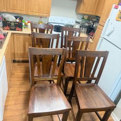 high table with 6 barstools solid wood