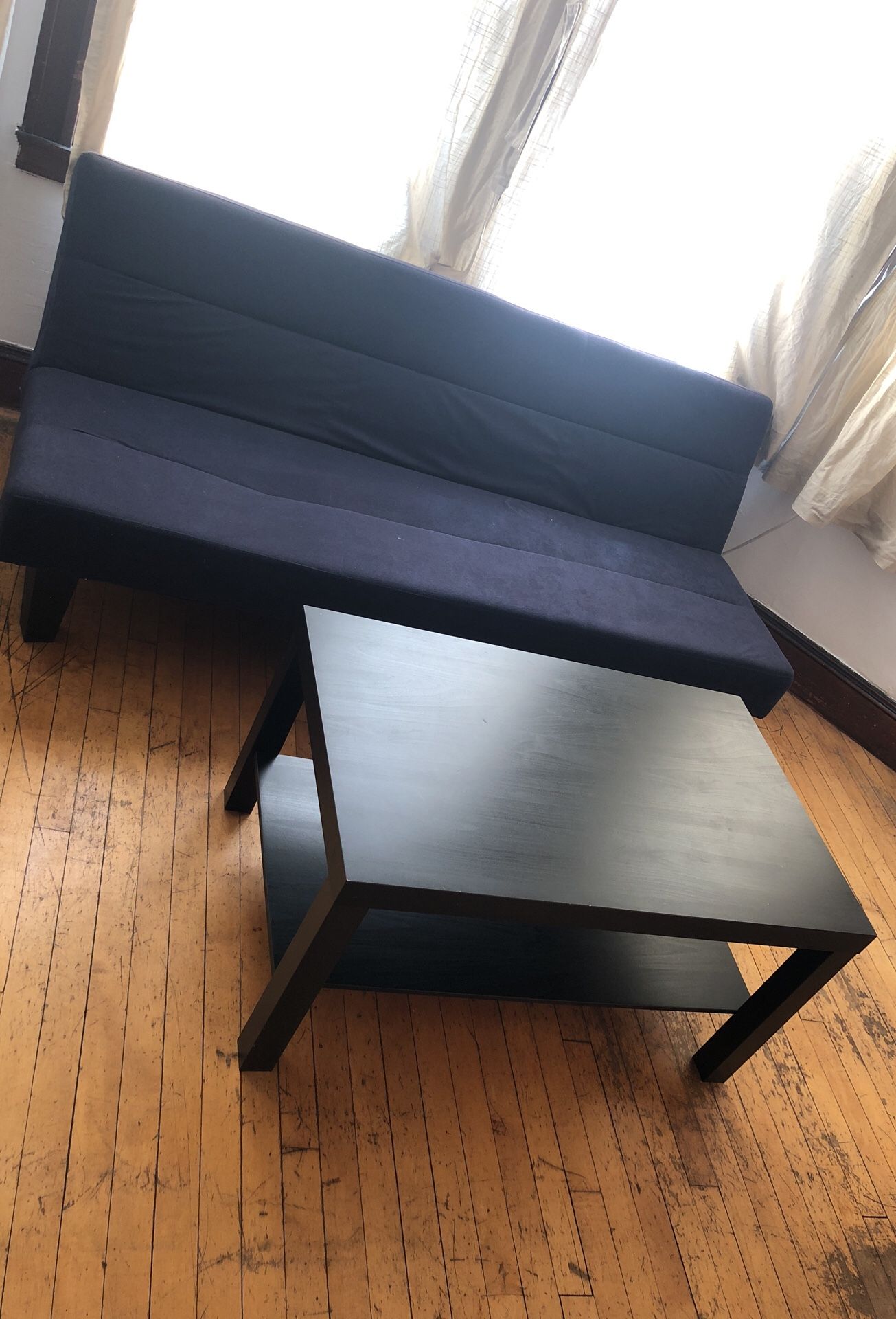 Futon and coffee table, $75