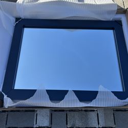 Rectangular Wood Framed Wall Bathroom Vanity Mirror in Navy Blue