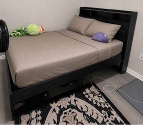 Full Size Bed Frame with Storage Drawers and LED Headboard