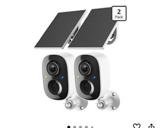2K Security Camera Wireless Outdoor,Solar Powered WiFi Cameras for Home Security with Motion Detection,Color Night Vision(Spotlight),Instant Alert,2-W