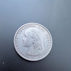 1897 Rare Netherlands Queen Philemonia Silver Coin