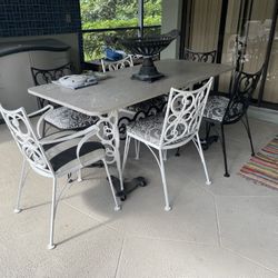 Mid Century Modern Woodard Iron Marble Top Patio Set