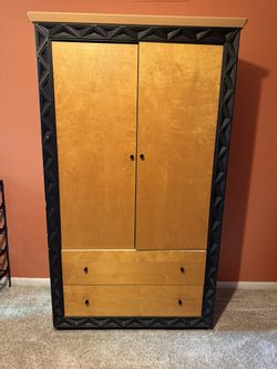 Wooden Armoire with Black Trim & 2 Drawer Dresser Set