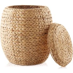 Casafield Round Storage Basket  - Natural, Handwoven Water Hyacinth 