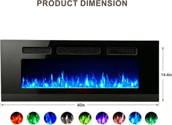 40'' Electric Fireplace Recessed and Wall Mounted, Fireplace Heater with Remote & APP Control, Remote Control with Timer, Touch Screen, Adjustable Fla
