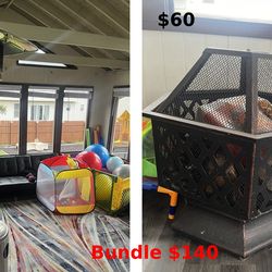 Outdoor patio heater + fire pit bundle