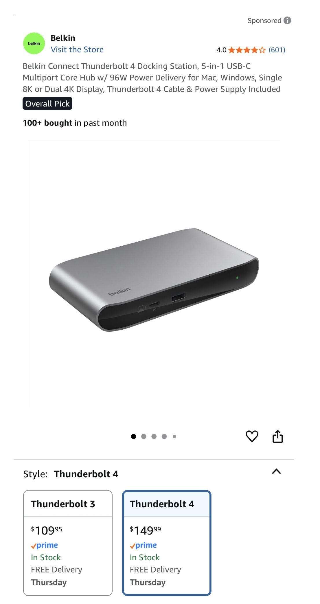 Belkin Connect Thunderbolt 4, 5 In 1 Core Hub