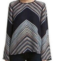 BCBG MAXAZRIA Cheri Navy Blue/ Multicolored Blouse Top Size M