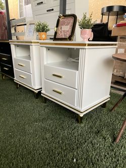 White and Gold Nightstand Set of 2
