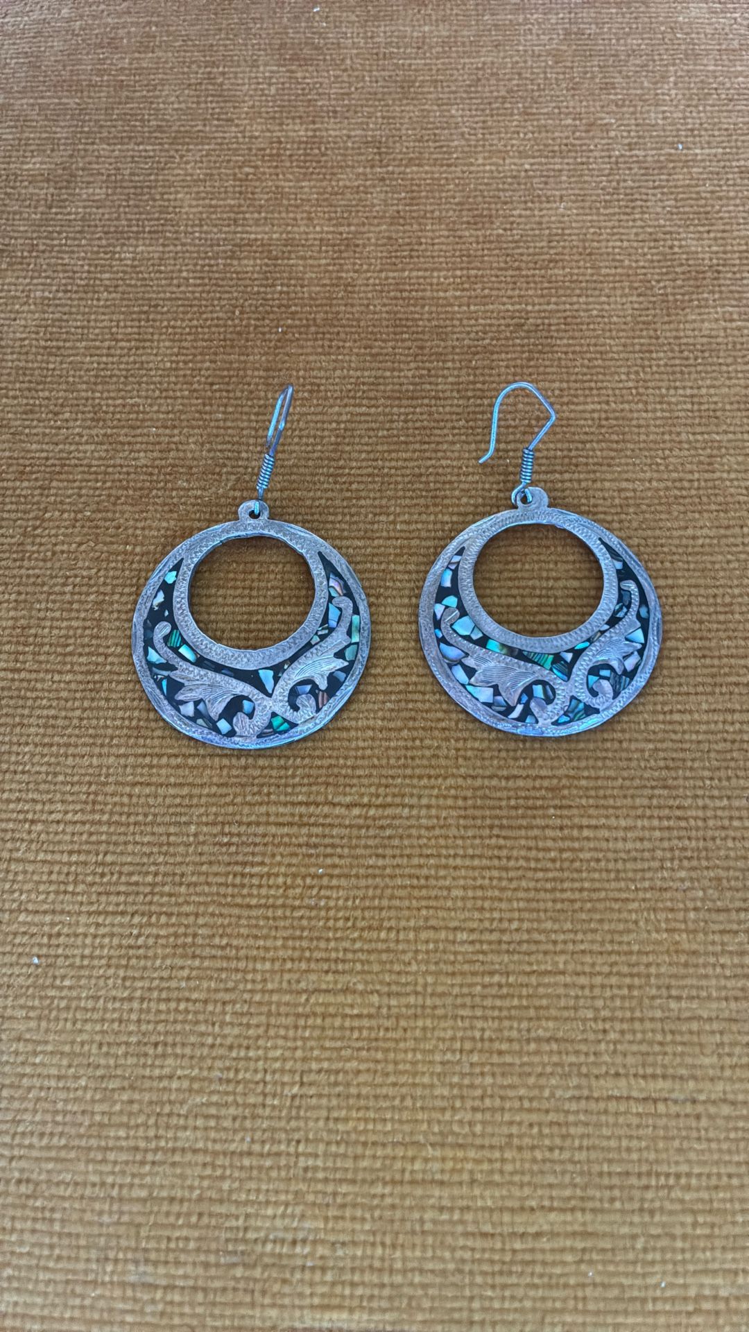 Vintage Sterling Silver 925 Abalone Dangle Earrings Taxco Mexico Frida Kahlo Style Boho Bohemian Gypsy