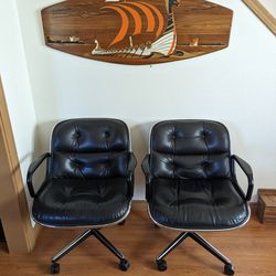 Vintage Pair of Black Leather Desk Chairs by Charles Pollock for Knoll