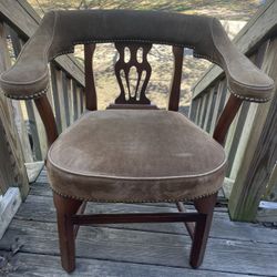 Wood And Suede Leather Chair