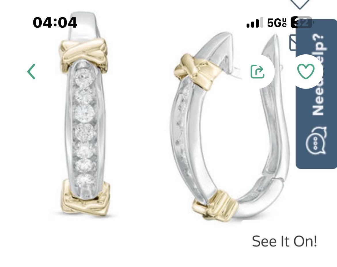 Sexy 1/2 CT. T.W. Diamond "X" Collar Hoop Earrings in 10K Two-Tone Gold