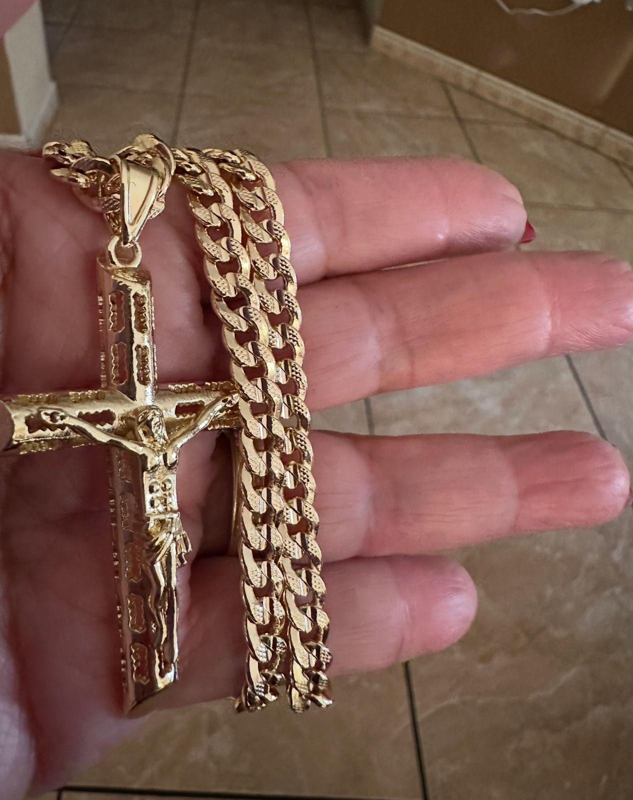 Gold Plated Cuban Chain With Big Cross