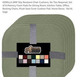GORILLA GRIP Slip Resistant Chair Cushions, No Ties Required, Set of 6 Memory Foam Pads for Dining Room, Kitchen Table, Office, Rocking Chairs, Plush 