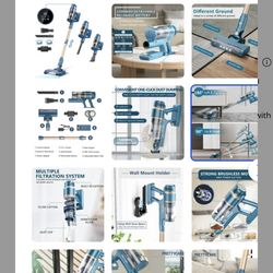 PrettyCare Cordless Vacuum Cleaner Lightweight Stick Vacuum 38kPa with 45min Runtime for Carpet Hard Floors Cleaner Pet Hair P2