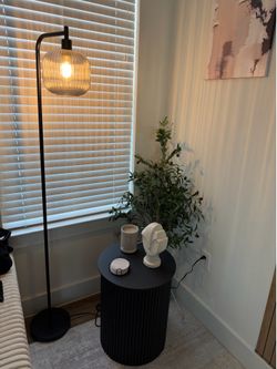 Modern Black Floor Lamp with Ribbed Glass Shade