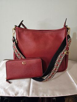 Coach Red Leather Hobo Bag with Wallet