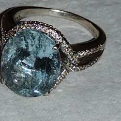 14k White Gold Ring Aquamarine Stone