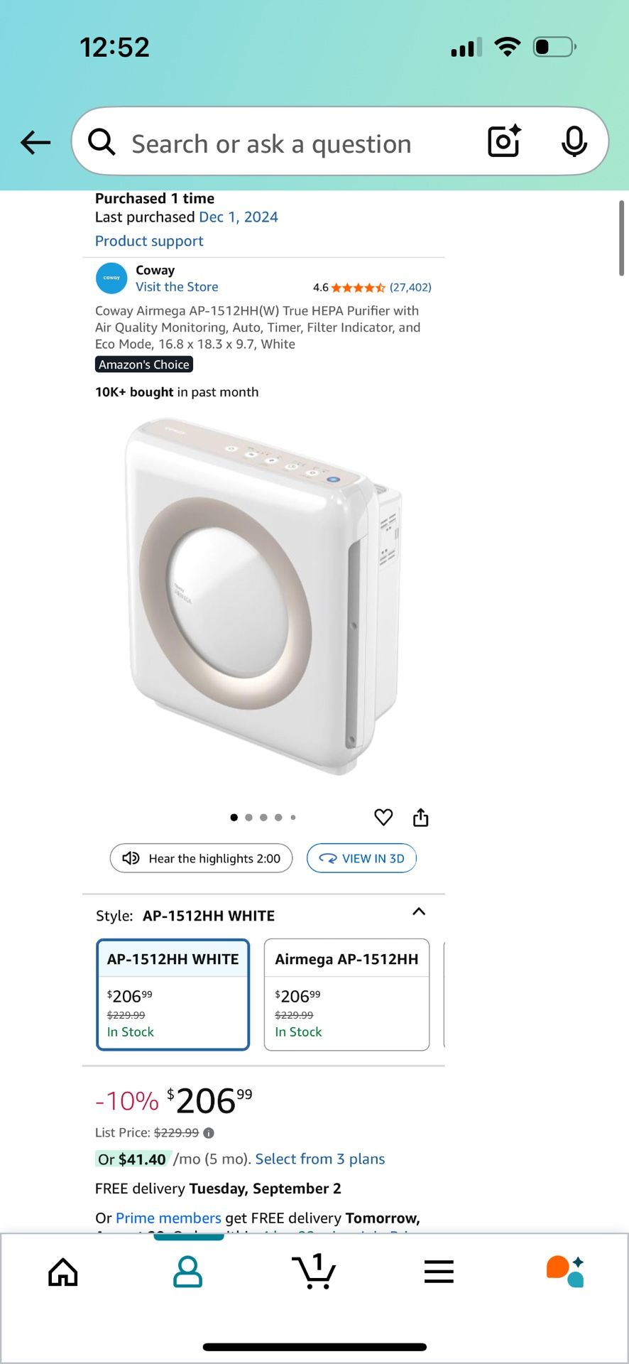 Air Purifier (HEPA) + Extra Filters