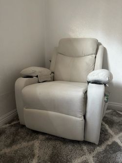 Cream Power Recliner Chair with Cup Holders