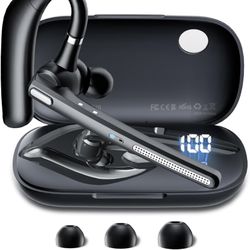 Bluetooth Headset V5.3, Wireless Earpiece with 500mAh Charging Case Hand-Free Headphones Noise Canceling Mic for Office/Driving/Business