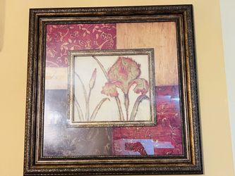 Floral Framed Wall Art in Burgundy, Gold & Cream